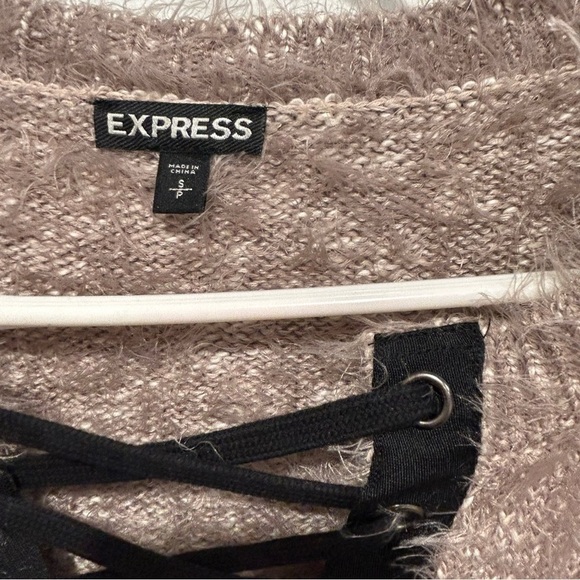 Express fuzzy grey black velvet lace front pullover sweater women’s small - Picture 4 of 9